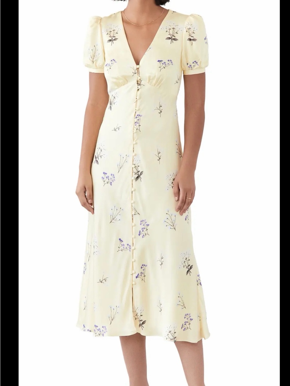 Self Portrait Alyssa Floral-Print Satin Midi Dress in Yellow Viscose -Size 10 US